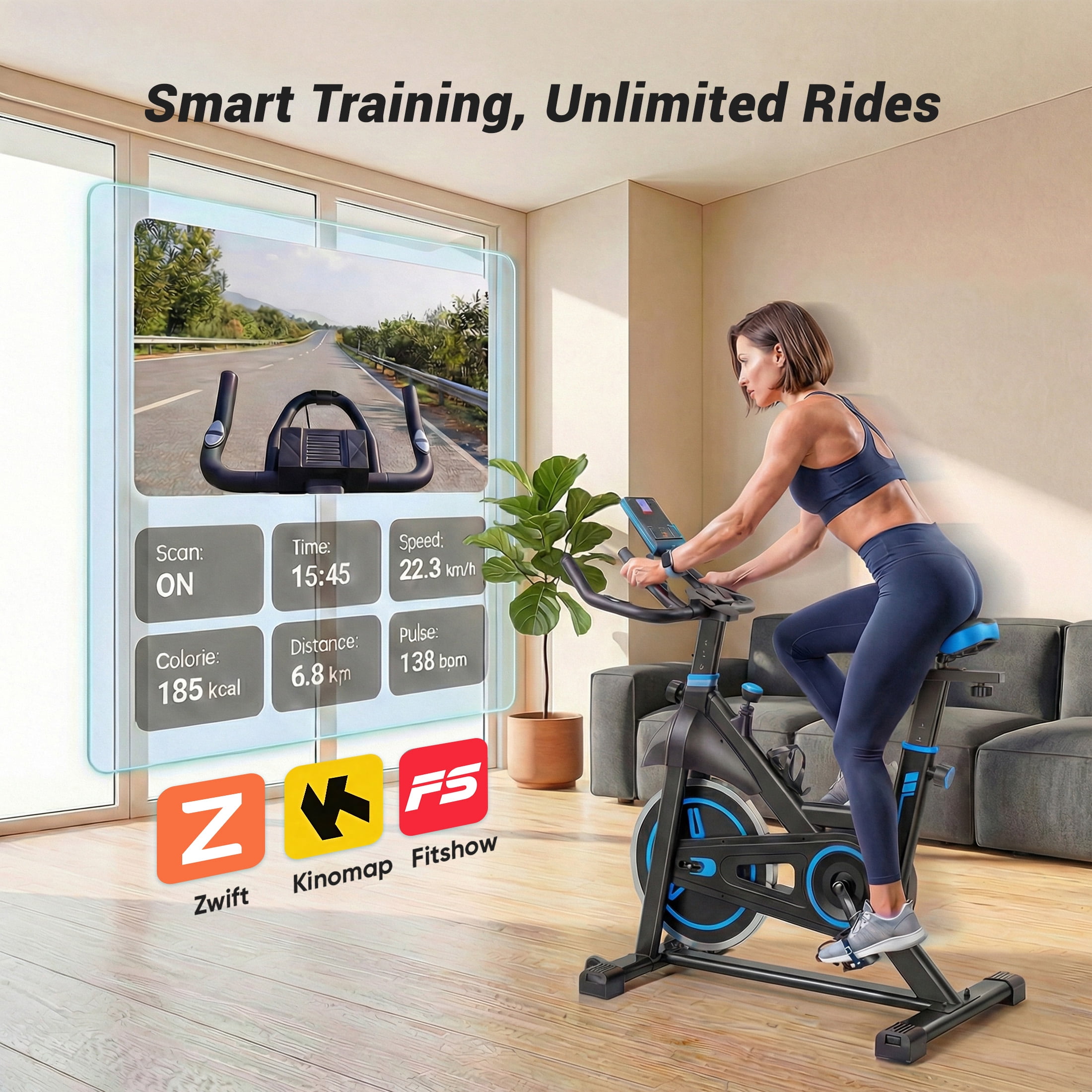 EDX Exercise Bike with LCD Monitor & Infinite Resistance, Adjustable Seat & Handlebar, Bluetooth App Compatible Indoor Cycling Bike for Home Gym, 300 lb Capacity, Blue