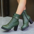 thumbnail image 5 of NTACZA Dressy Women's Boots Green Ankle High Heel Faux Leather Lace-up Side Zip Boots Women's Shoes 36, 5 of 8