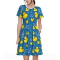 thumbnail image 1 of Easygdp Rubber Duck para Vestido Transpirable de Mujer, Vestido Suelto de Manga Corta con Pliegues y Bolsillos para el Verano, 1 of 6