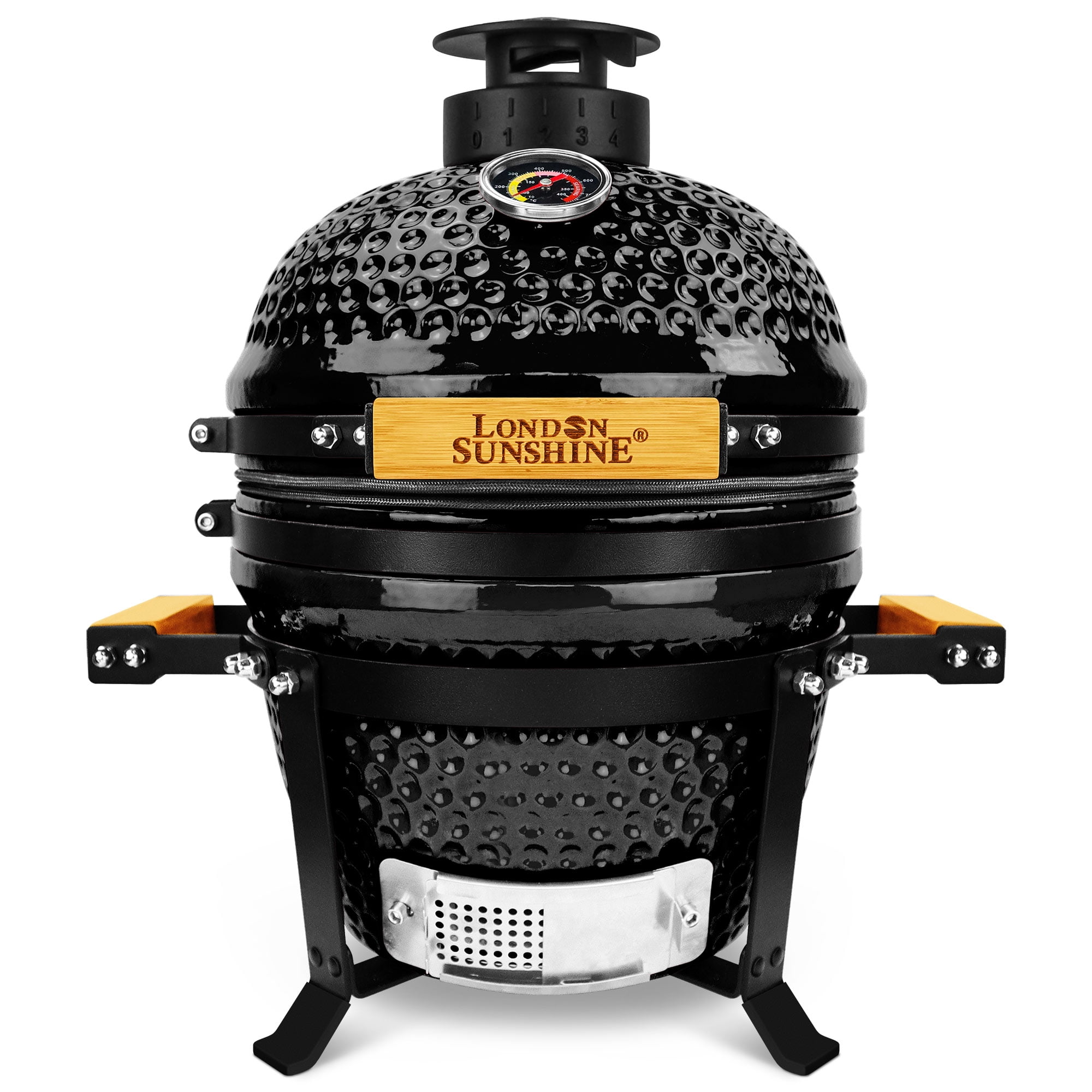 Upgraded 13 inch Ceramic Kamado Grill with Waterproof Air Vent Cap | Portable Tabletop Charcoal BBQ Grill Smoker for Outdoor Cooking, Patio, Camping | Black