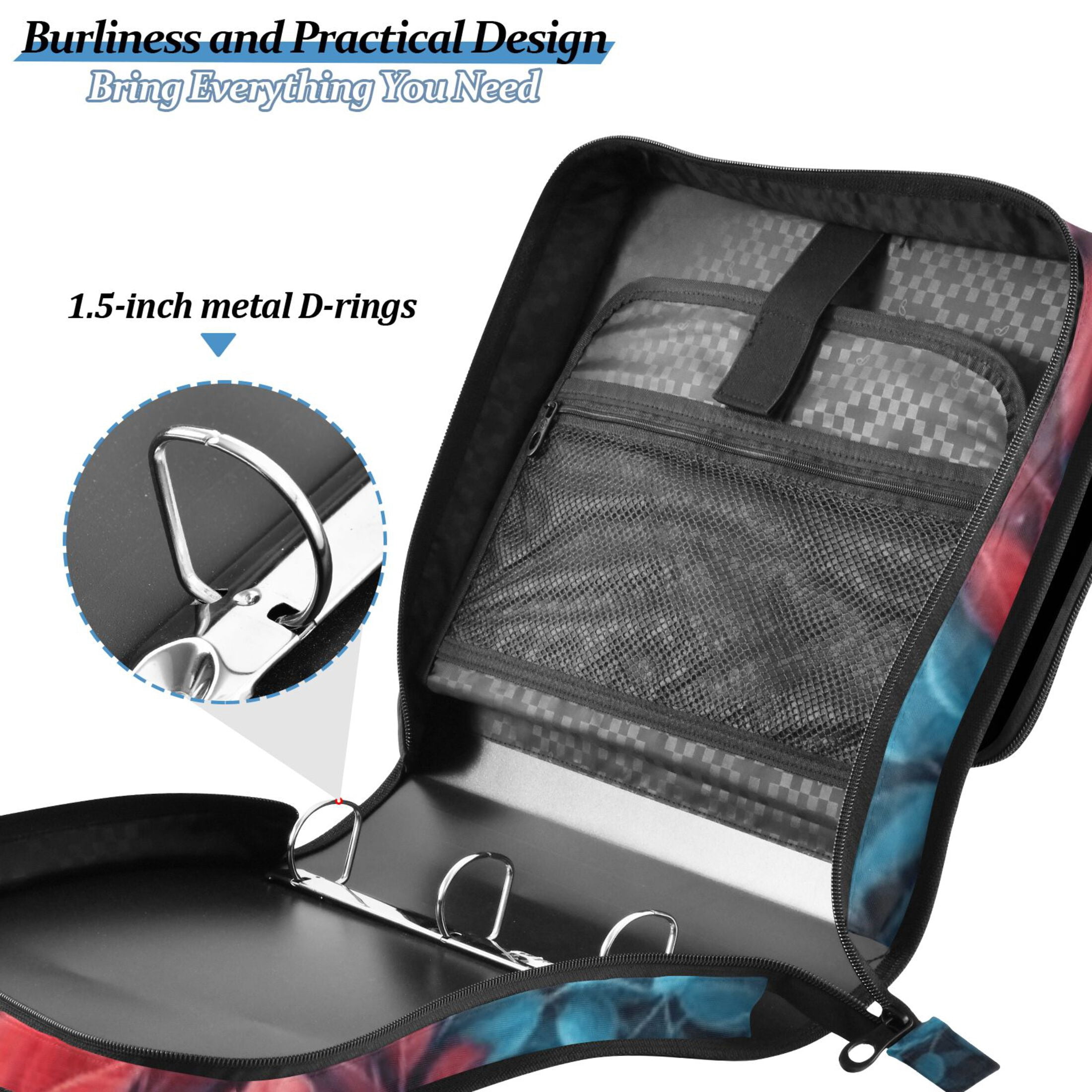3 Ring Zipper Binder with Shoulder Strap Waterproof Trapper Keeper 2 Inch D-Ring 500 Sheets Capacity Leaves Heart