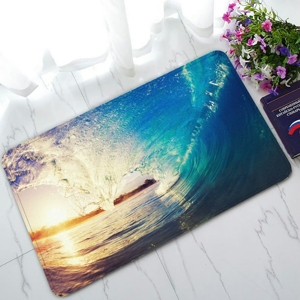 PHFZK Seascape Doormat, Blue Ocean Wave Crashing Sunrise Doormat