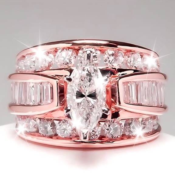 Wioihee Clearance Under $2.00 Plated Pear Love Eternity Rings for Women | Gold Cubic Zirconia Ring | Bridal Eternity Wedding Band Ring