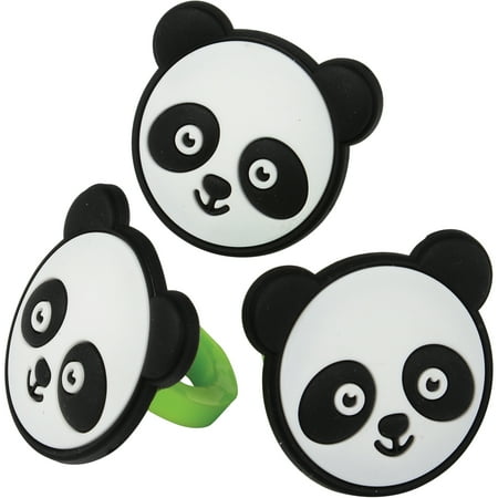 US Toy Panda Rubber Kids 2.2" Party Favor Rings, Black White Green, 12 Pack