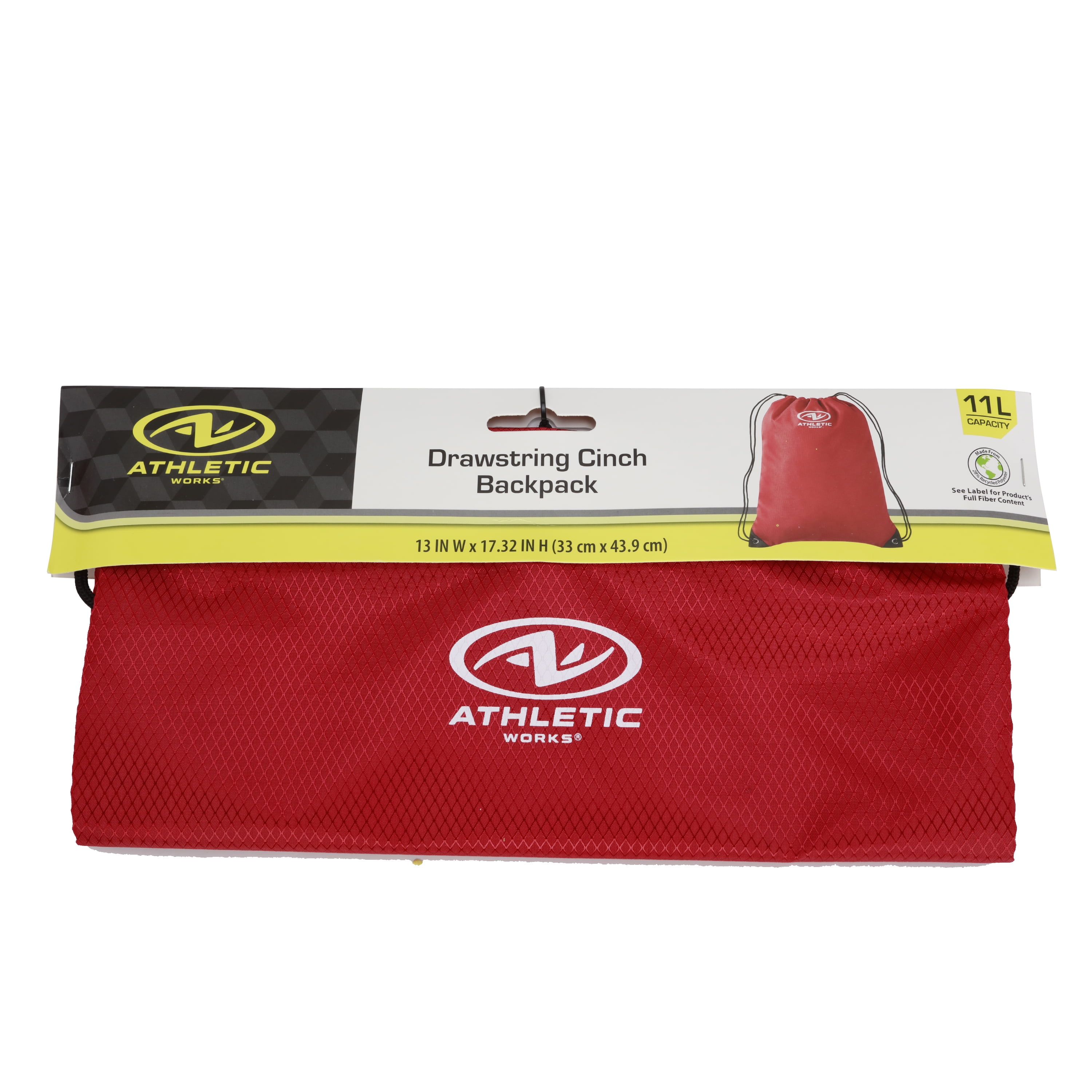 (2 pack) Athletic Works Unisex 11L Adult Fitness Gym Cinch Sack Backpack, Red
