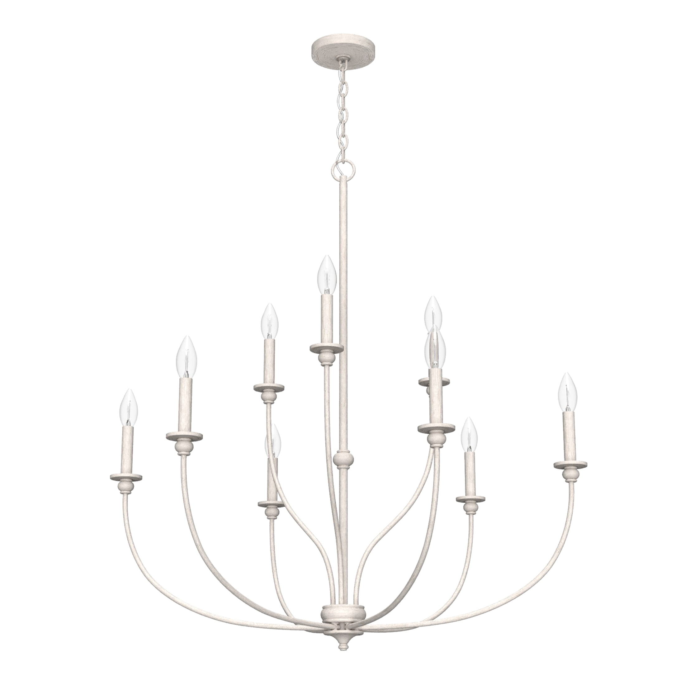 Hunter - Southcrest 9-light Distressed White, Large Chandelier, Dimmable, Casual Style, Candle Shaped, for Bedrooms, Dining, Living Rooms - 19633