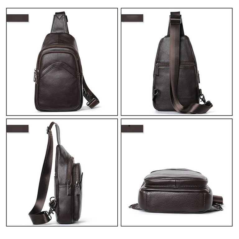 Ninesung Male Genuine Leather Chest Bag Shoulder Messenger Bag Men Sling  Bags Travel Day Pack Black Designer Crossbody Pack Waterproof Durable  Vintage Stylish Casual 