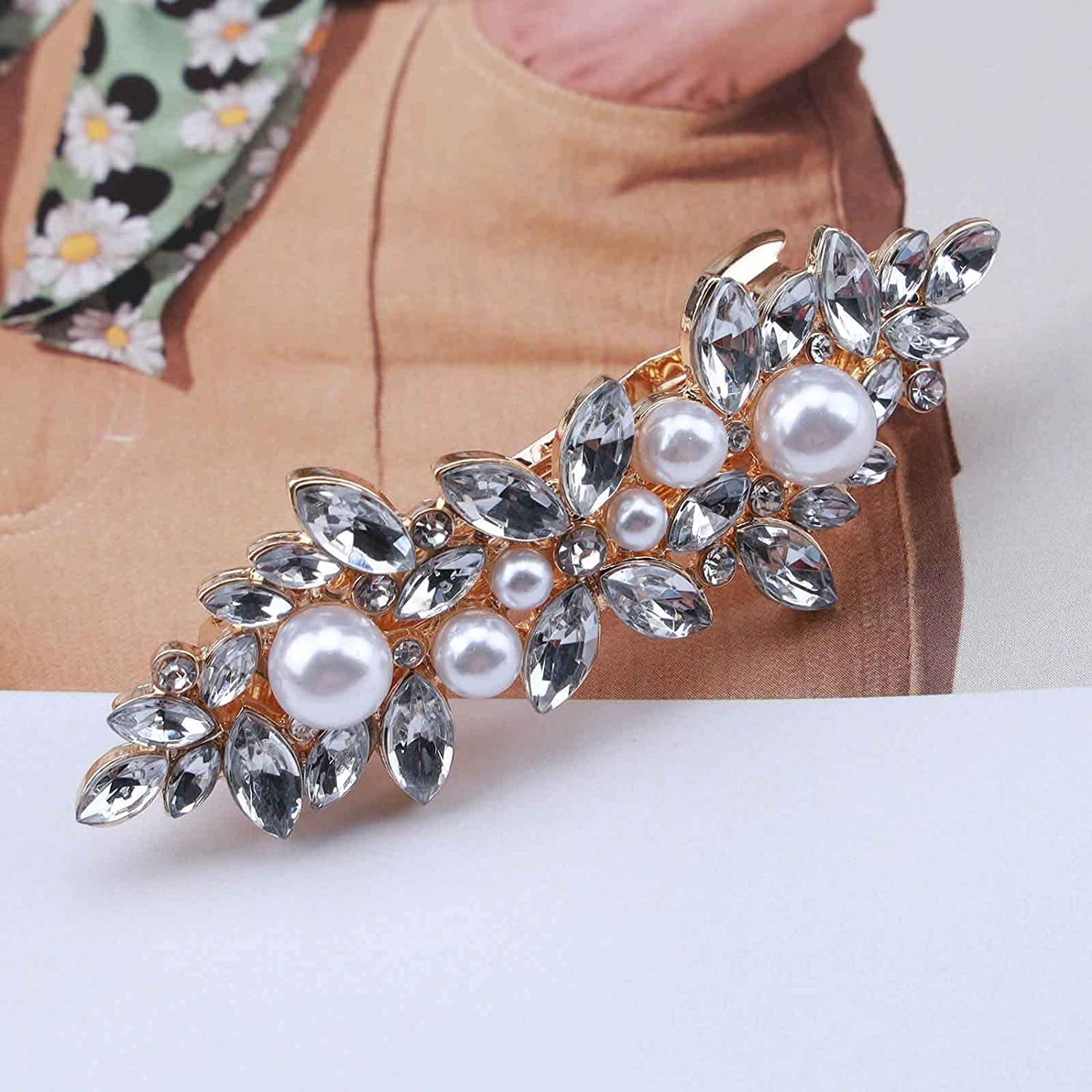 Something Navy Lee Angle Pearl and Crystal Barrette Hair Set NWT 25 78 High Quality Vintage Elven Barrette for Thick Hair: Majestic  main image 3