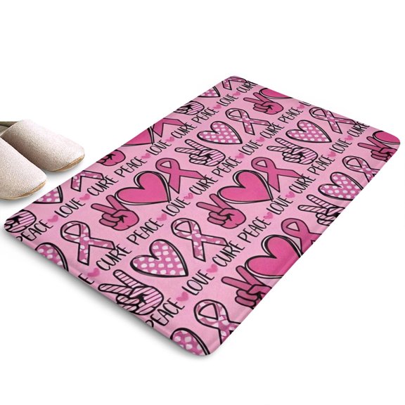 Pink Breast Cancer and Love Flannel Non Slip Door Rugs,Washable Door Mats Indoor,Decorative Door Mats,Dirt-Resistant and Absorbent Doormat for Entrance,Bedroom,Kitchen,Bathroom,23.5x16in(60x40cm)