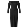 thumbnail image 1 of Robe Longue Moulante pour Femmes Couleur Unie Tricotée Col Carré Manches Longues Robe Printemps Automne Fête Club Robe Moulante, 1 of 9
