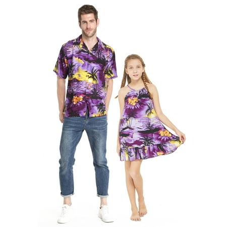 

Matching Father Daughter Hawaiian Luau Shirt Round Neck Dress
