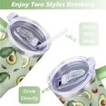 thumbnail image 5 of 40oz Kawaii Green Avocado Design Stainless Steel Flip Straw Tumbler Spill Proof Travel Cup Double Wall Vacuum Insulated Coffee Mug with Top Handle, 5 of 6