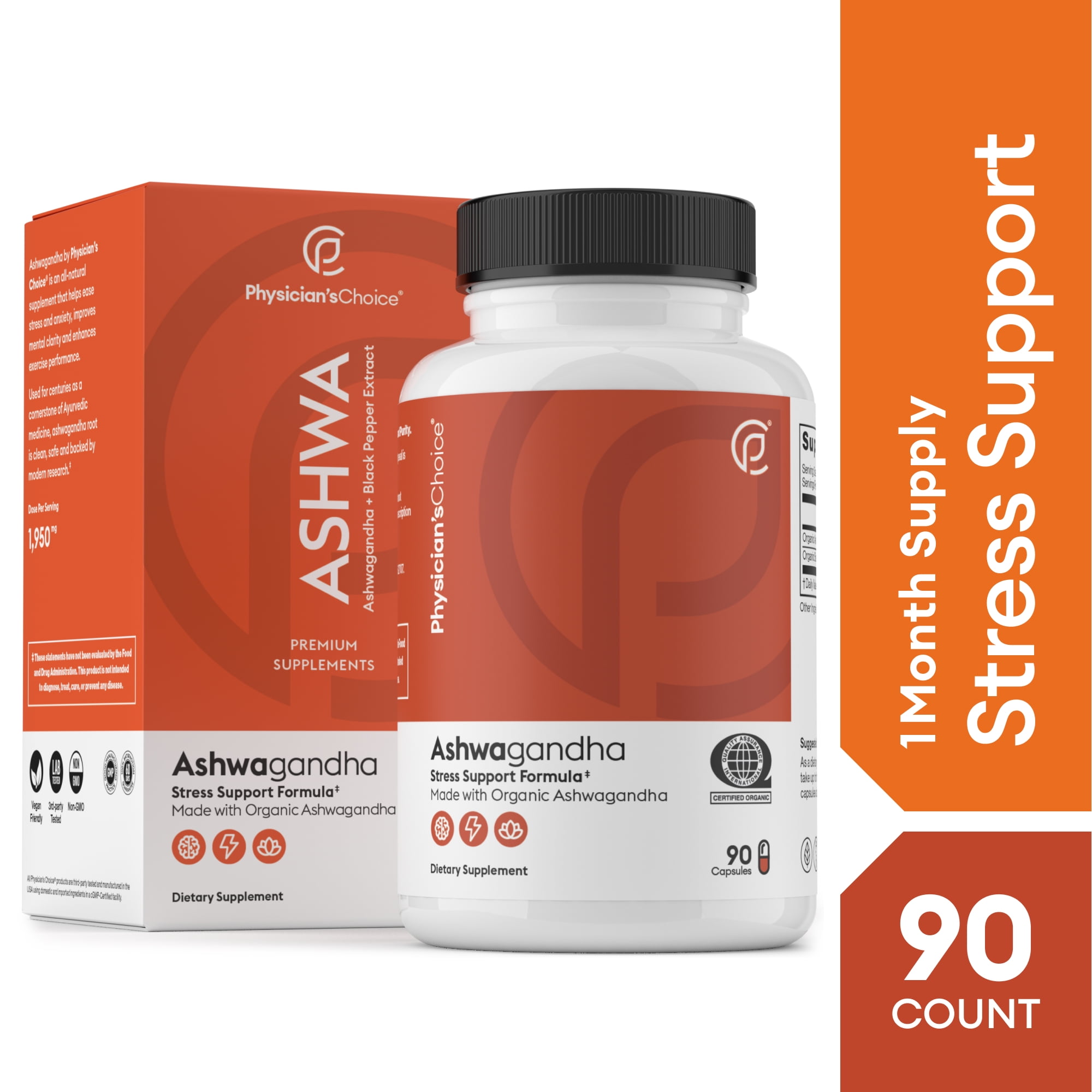Physicians' Choice Ashwagandha Herbal Supplements, 3 capsules Per Serving, 90 Count