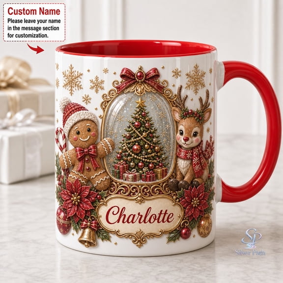Accent Mug Personalized Christmas Snow Globe Ceramic Coffee Cup for Holiday Gift Giving