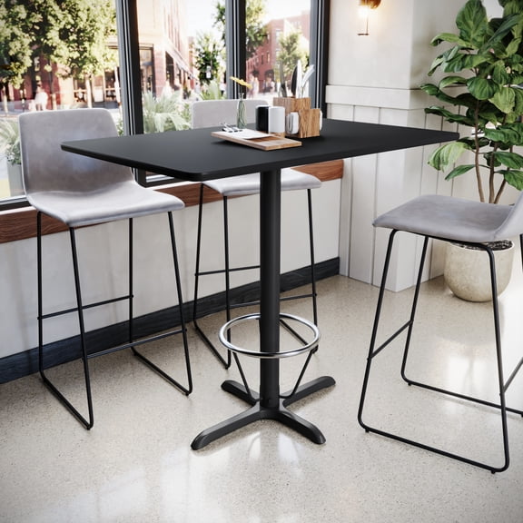Emma   Oliver 30"x48" Black Laminate Bar Table Top-23.5"x29.5" Base/Foot Ring