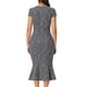 thumbnail image 3 of Vestido midi de cola de pez de tweed de INSPIRE CHIC para mujer con escote cuadrado y mangas cortas, ropa formal para el trabajo, negro, XL, 3 of 6