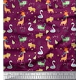 thumbnail image 1 of Soimoi Pink Japan Crepe Satin Fabric Leaves,Star & Cute Animals Kids Print Fabric by the Yard 42 Inch Wide, 1 of 1