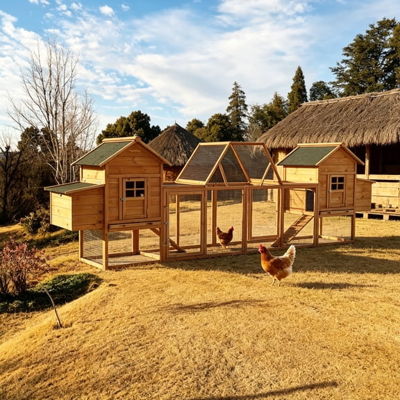 Outdoor Backyard Wooden Large Wooden 160"L Chicken Coop for 6-7 Chickens