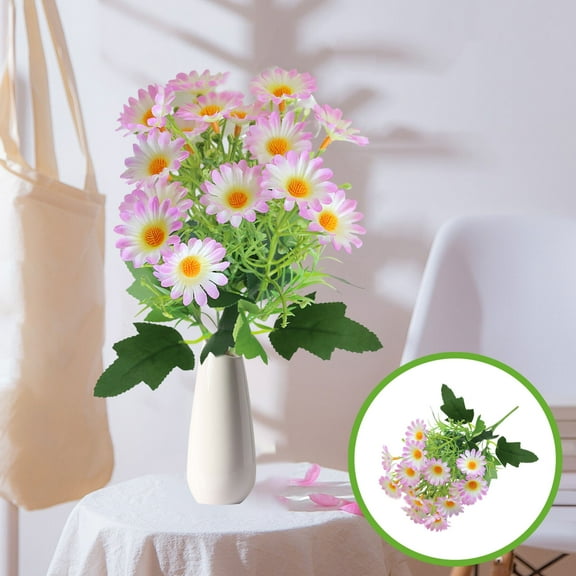 Xecvkr Daisy Artificial Flower Bouquet Realistic Spring Summer Faux Arrangement Home Garden Outdoor Decor Centerpiece Modern 1 Pack Purple