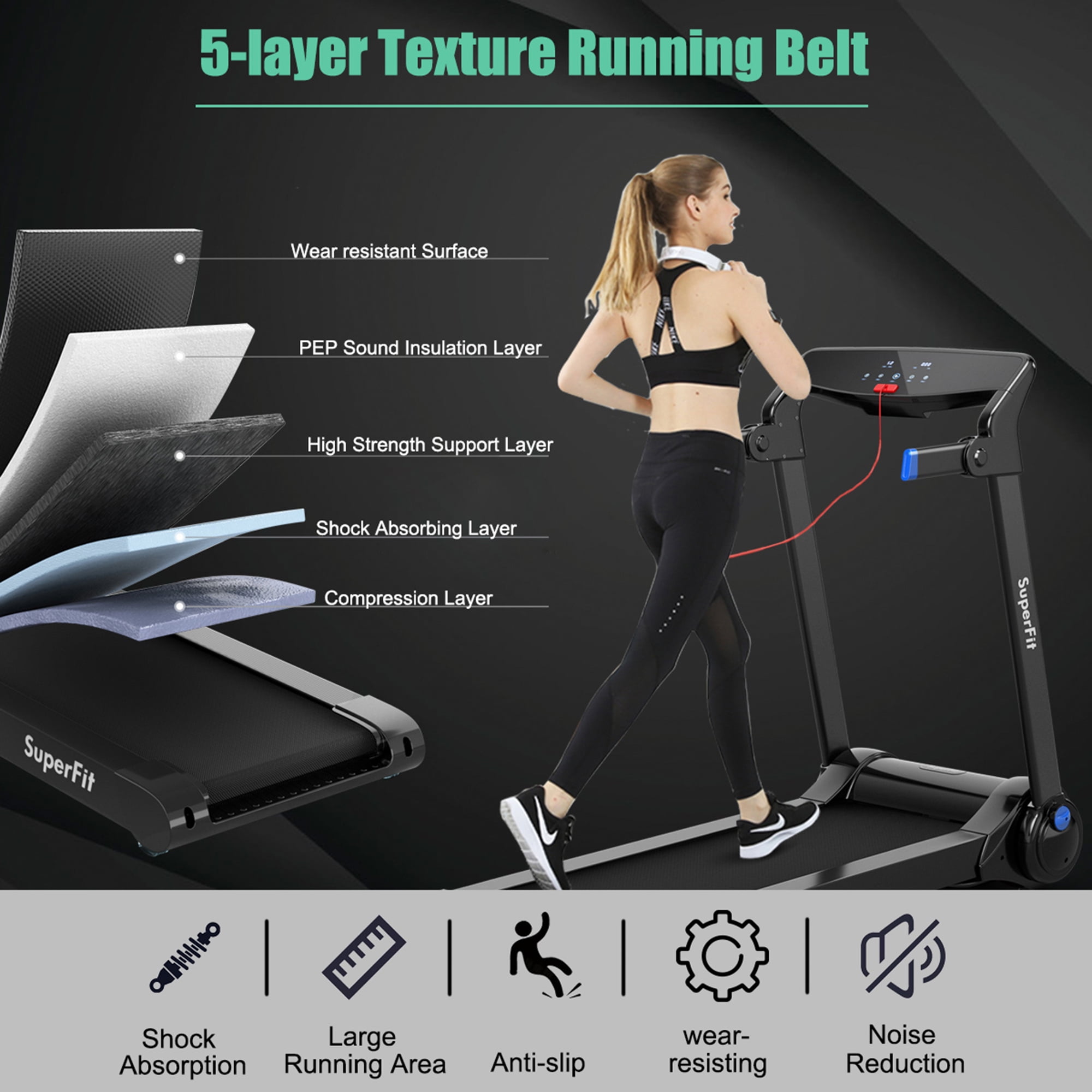Gymax Folding Electric Treadmill 3.0 HP Exercise Running Machine with App Control Blue