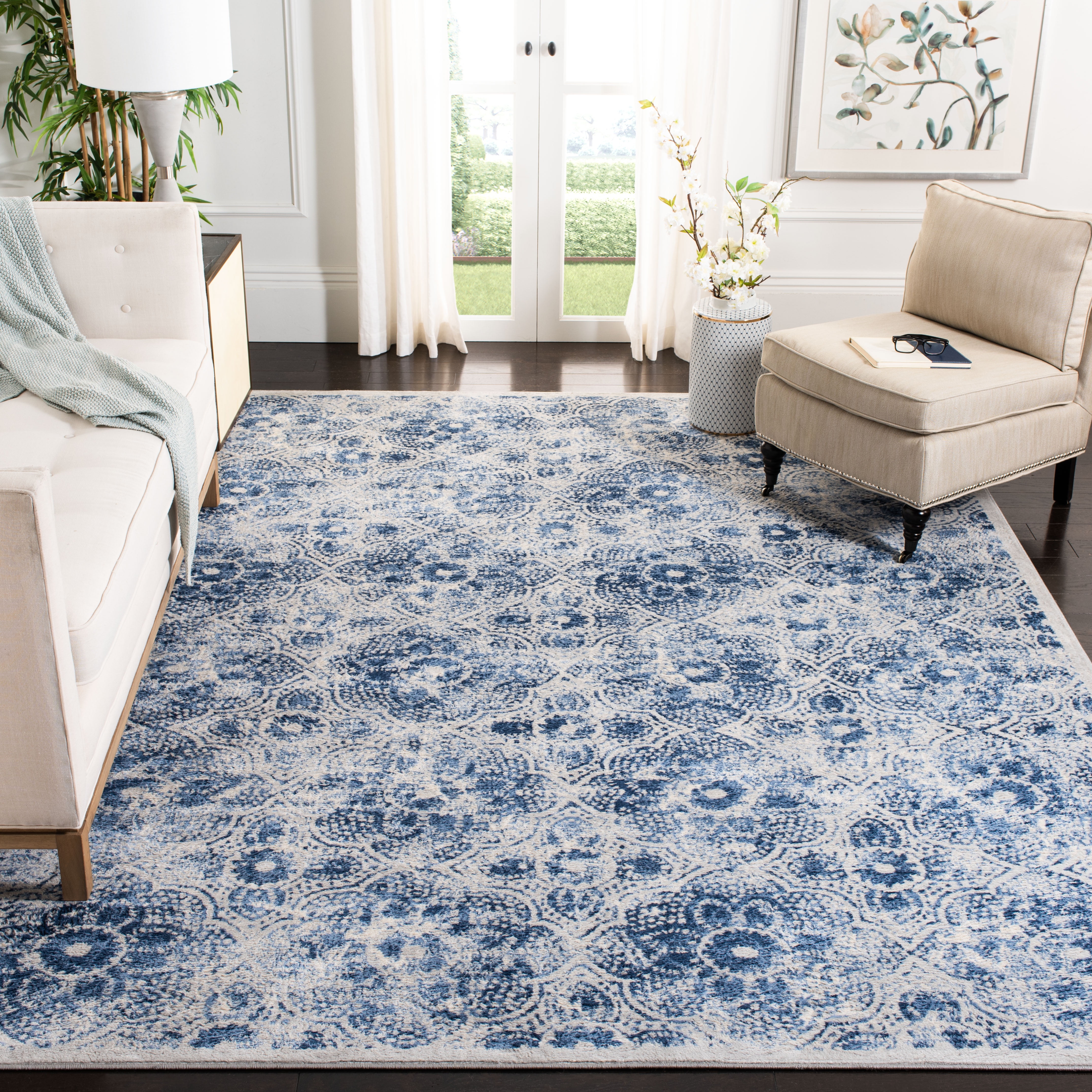 SAFAVIEH Martha Stewart Nazca Floral Area Rug, Cream/Blue, 9' x 12'