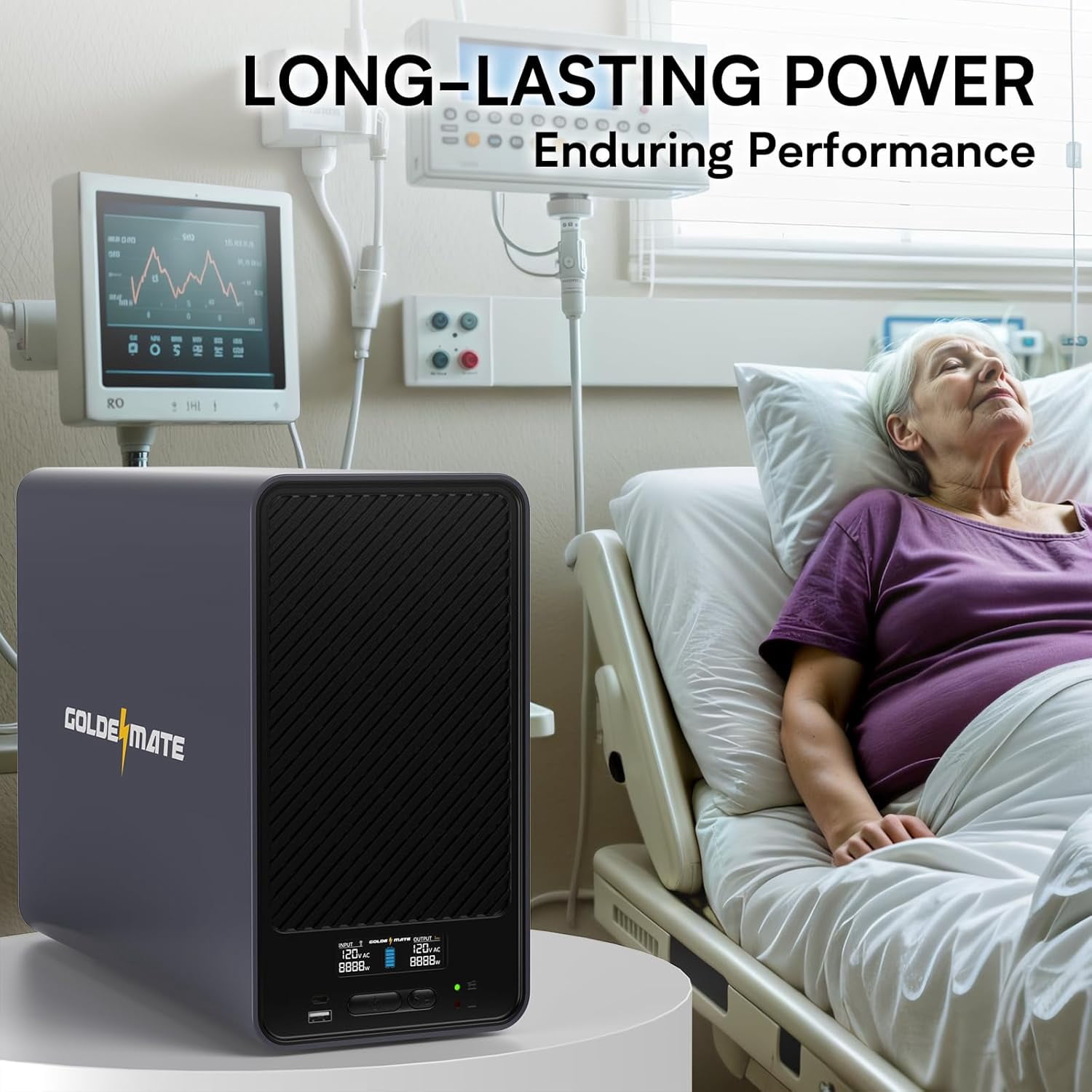 GOLDENMATE 1500VA/1200W Lithium UPS Battery Backup and Surge Protector, Backup Battery Power Supply with LiFePO4 Batteries(296Wh), AVR, Line Interactive Sinewave UPS System, 8 Ports, LCD Screen, Gray