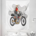 thumbnail image 1 of Motorcycle Tapestry, English Bulldog with Tattoos Cruising on a Bike Hand Drawn Colorful Character, Fabric Wall Hanging Decor for Bedroom Living Room Dorm, 5 Sizes, Multicolor, by Ambesonne, 1 of 1