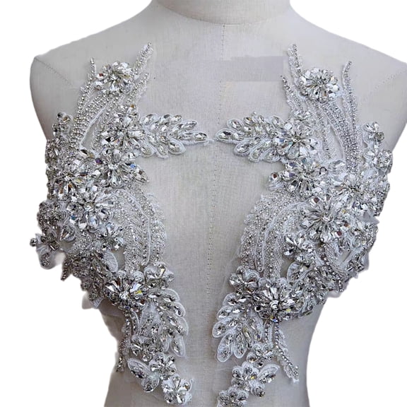 lanema Rhinestones Suit Applique Jeweled Sewing on Patches for Wedding Dress Gown