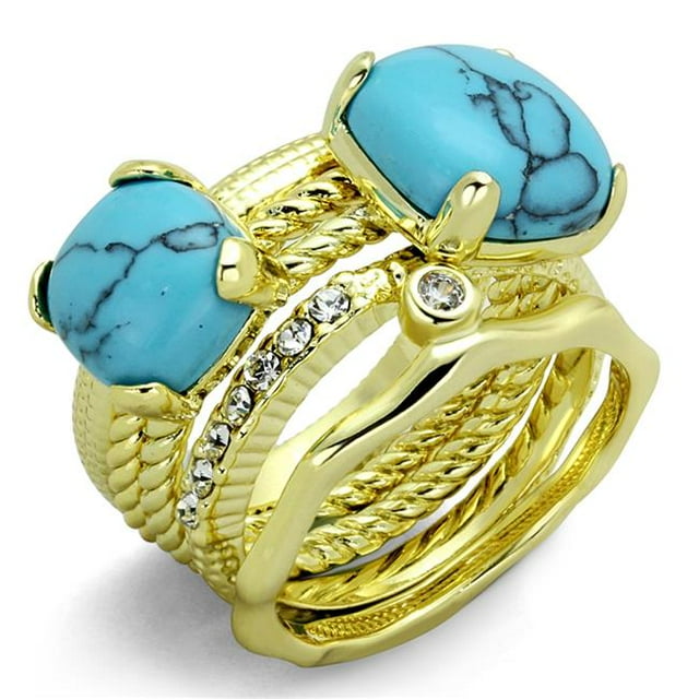 Alamode LO3650-9 Bague en Laiton Doré pour Femmes avec Synthétique en Bleu Mer - Taille 9