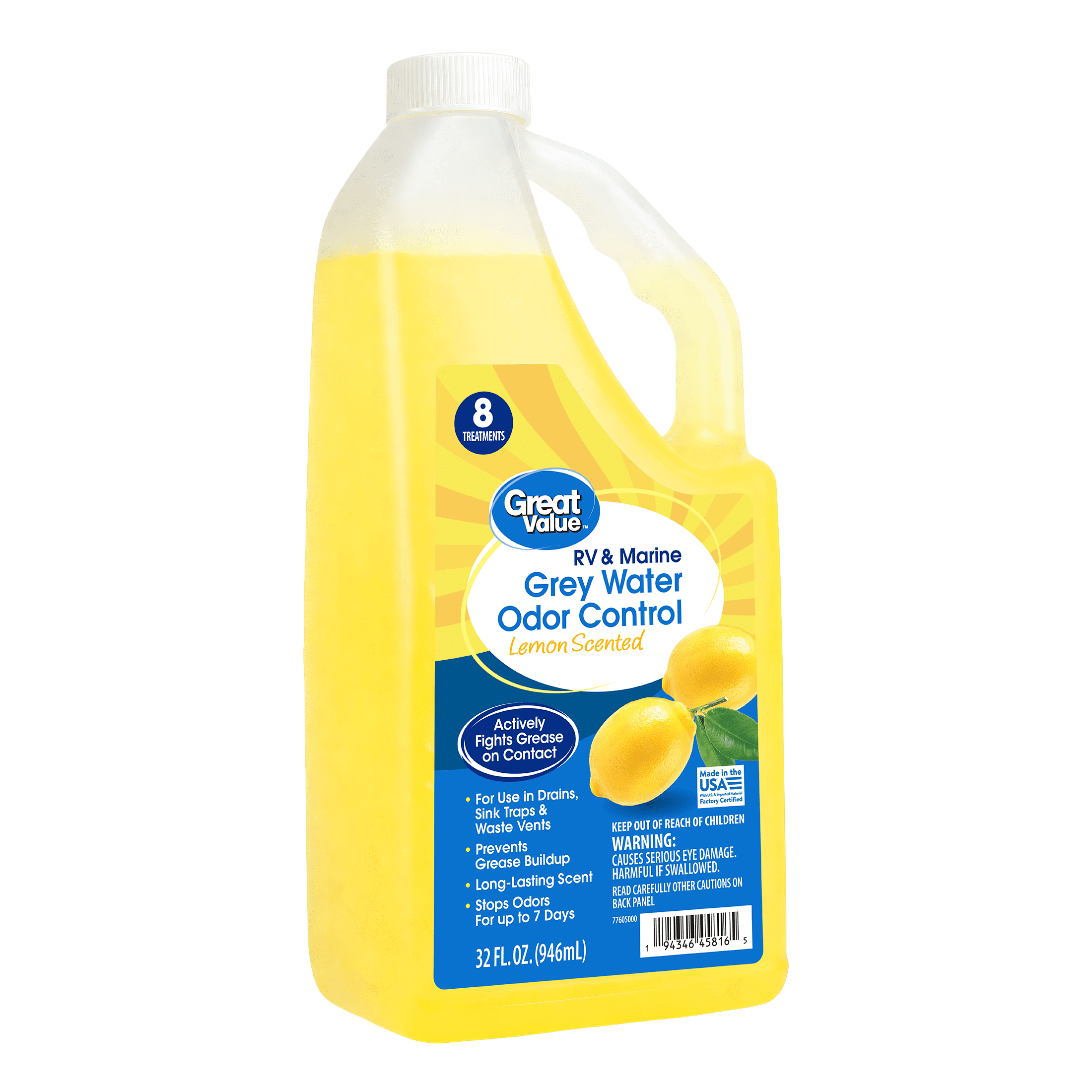 (3 pack) Great Value RV and Marine Grey Water Odor Control, Lemon Scent, 32 fl oz