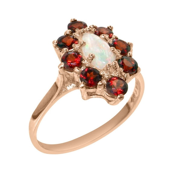 LBG British Made 9k Rose Gold Natural Opal & Garnet Womens Anniversary Ring - 33 size options - Size 8.5