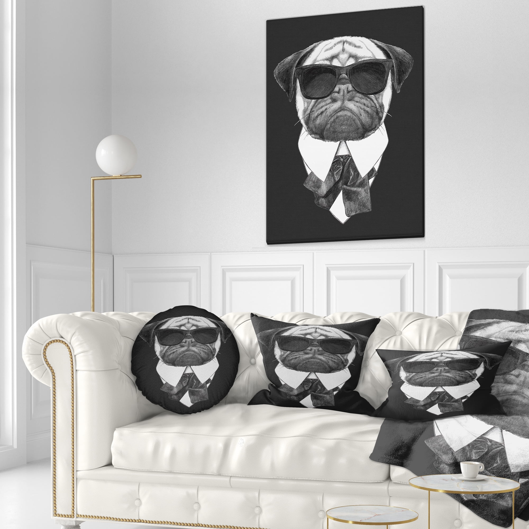 Designart Funny Dog with Black Glasses - Animal Throw Pillow - 12x20