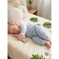 thumbnail image 4 of RUINIXCW Infant Girl Boy Outfit Long Sleeve Crew Neck Solid Color Romper Plaid Print Overall Pants and Hat Set, 4 of 6