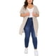 thumbnail image 2 of Cárdigan de punto de mujer plus size Agnes Orinda, con estampado a rayas, de manga corta, abierto al frente, casual, largo, talla 3X, color caqui, 2 of 6