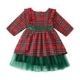 thumbnail image 2 of Christmas Dresses for Girls Long Sleeve Plaid Dress Girl Tulle Dress with Bow Kids Girl Fall Outfits 6-7 Years, 2 of 9
