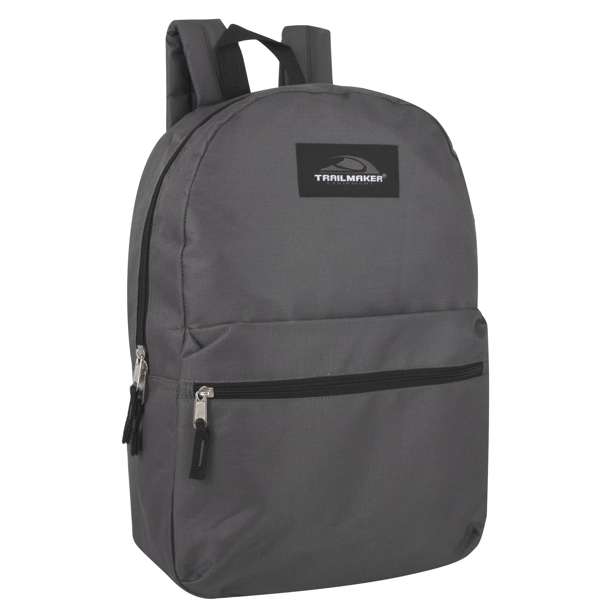 Trailmaker 24 Pack of Bulk Wholesale Basic and Classic 17 Inch Backpacks with Front Accessory Pocket, Dual Zipper Closure and Padded Adjustable Shoulder Straps for Travel in Gray