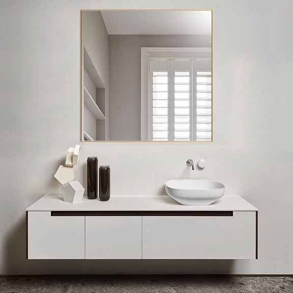 ZXNYH 27 x 40 Inch Rectangle Wall Mirror, Aluminum Frame Rectangular Mirror for Bathroom, Vanity, Bedroom, Living Room, Entryway, Wall Mounted Horizontal or Vertical, Black