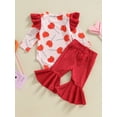 thumbnail image 4 of hirigin Toddler Girls Clothes, Long Sleeve Round Neck Heart Print Romper Tops Bell-Bottoms Pants Casual Outfits, 4 of 9