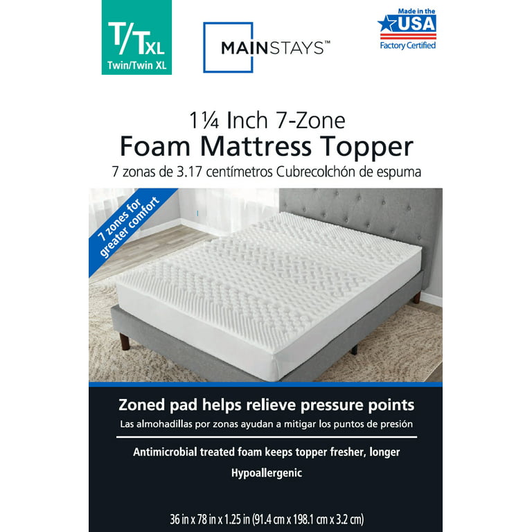 autobiografie Gemakkelijk soort Mainstays 1.25" 7-Zone Foam Mattress Topper, Twin/Twin-XL - Walmart.com