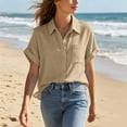 thumbnail image 2 of Annhoo Button down Shirts for Women Summer Casual Short Sleeve Collared Blouses Plus Size Loose Tops with Pockets, 2 of 7