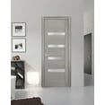 thumbnail image 3 of Solid Interior French Pre-Hung Door | Quadro 4113 Grey Ash with Frosted Glass | Single Regular Panel Frame Trims Handle | Bathroom Bedroom Sturdy Doors -24" x 96", 3 of 6
