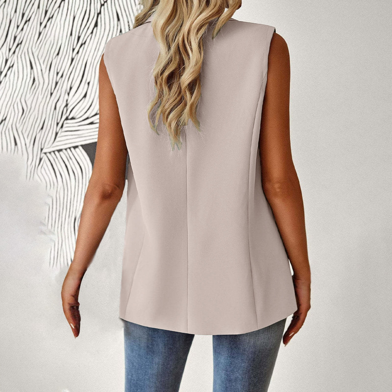 APEXFWDT Women's Sleeveless Blazer Jacket Casual Lapel Work