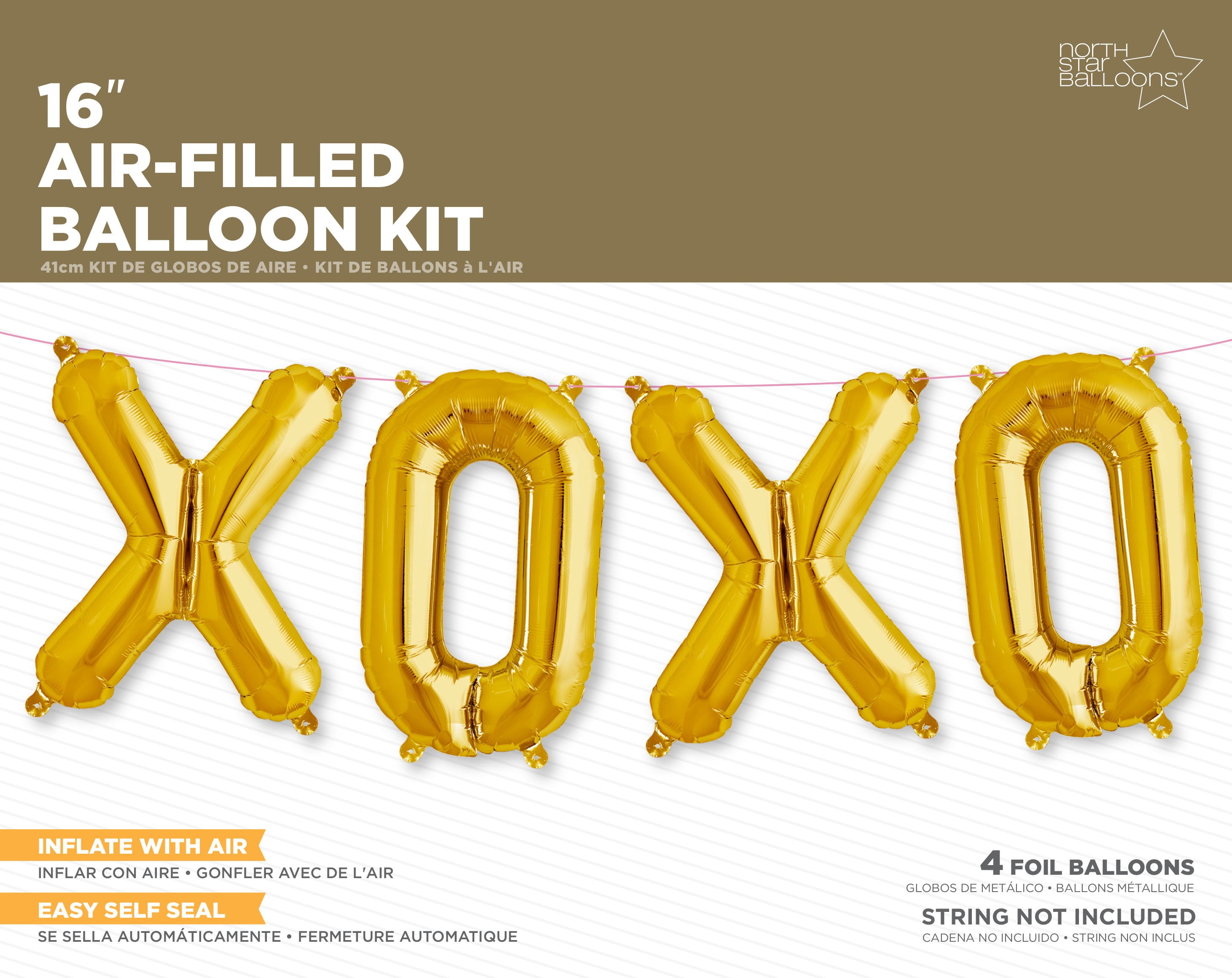 XOXO Balloon Banner, Gold, 16"
