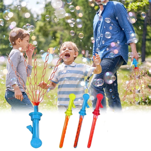 Juguete de varita de 35 agujeros con recarga - Varita de burbujas para cara sonriente, solución de burbujas de 20 ml, tapa impermeable, máquina de burbujas para exteriores e interiores para