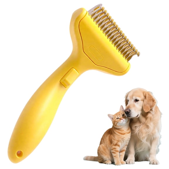 Yavnkory Dual-Sided Dematting Comb for Dogs and Cats Undercoat Rake Pet Grooming Brush for Long Hair Deshedding Loose Fur Removal Tool (Yellow, 1PC)