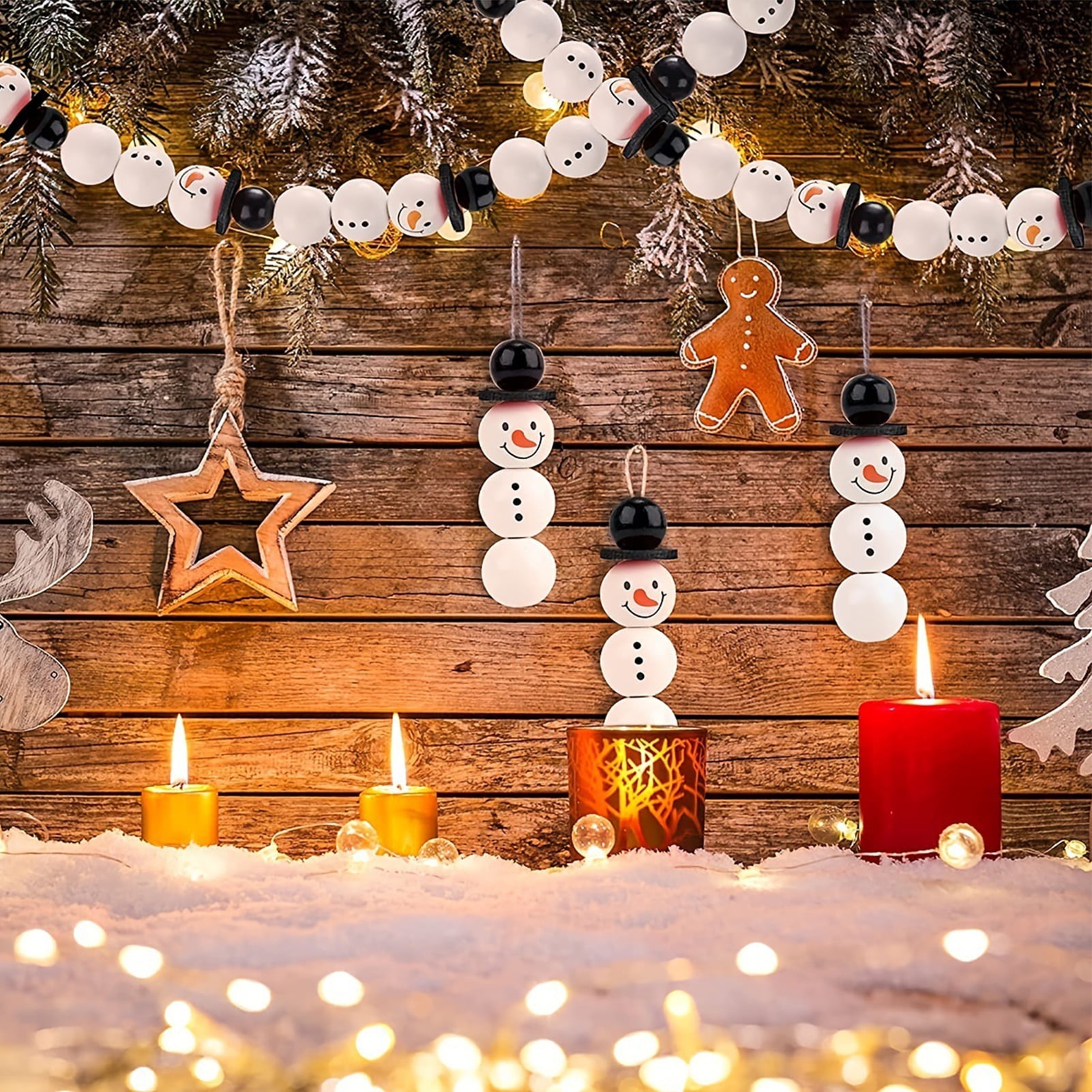 Opvise 50/100Pcs Christmas Snowman Wooden Beads Heavy Duty DIY Craft Handmade Bracelet Necklace Jewelry Making Cartoon Snowman Loose Beads Kit for Christmas 100pcs