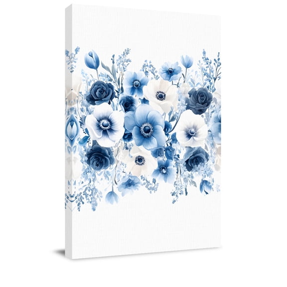Canvas Wall Art, White Blue Flower Framed Canvas Prints for Hallway Living Room, Vintage Pastoral Floral Petals Spring Gallery Wrapped Wall Decor for Home Office, Gifts, 20"x30" Ship Next Day