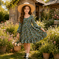 thumbnail image 5 of Lanbubble Girls Fall Dress Long Sleeve Floral Tiered Casual Flowy Dresses Square Neck A Line 7-14Y, 5 of 5