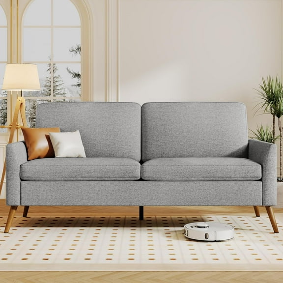 XH 68" Loveseat Sofa - Grey, Comfy Linen with Spring Cushion, Solid Wood Frame, Modern Deep Seat, Bedroom & Living Room, Office Small Couch