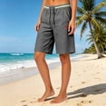 thumbnail image 5 of WRFWUL Men's Contrast Striped Pockets Cotton Linen Shorts Drawstring Waist Leather Patch Bermuda Shorts Summer Casual Beach Outfits, 5 of 5